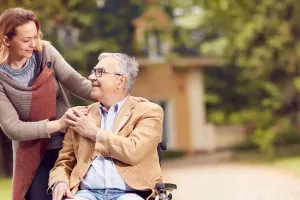 Woman and elderly man defining a new normalcy